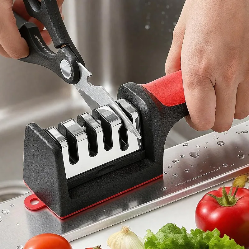 4-in-1 Kitchen Knife Sharpener, Professional Grade with Tungsten Steel, Ceramic Slots, Scissor Sharpening 1PCS