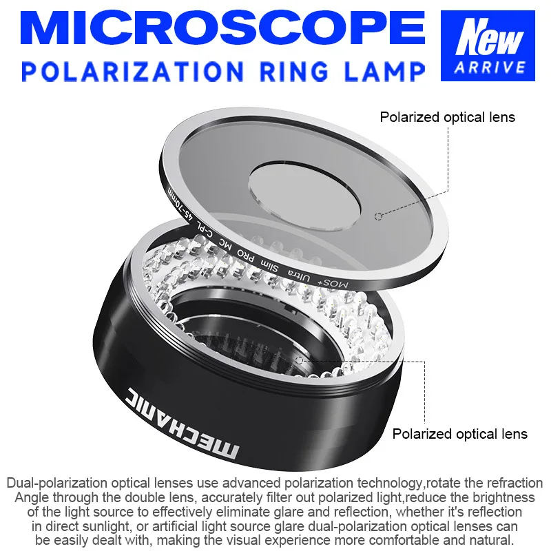 MECHANIC LS720 Polarization Ring Lamp for Most Stereo Microscopes 48mm Size Mobile Phone Repair Ring Light Source Ring Light