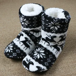 Chaussons d'intérieur Elk de Noël pour femmes, semelle intérieure en peluche, semelle coordonnante, hiver chaud, chaussettes, chaussures, maison