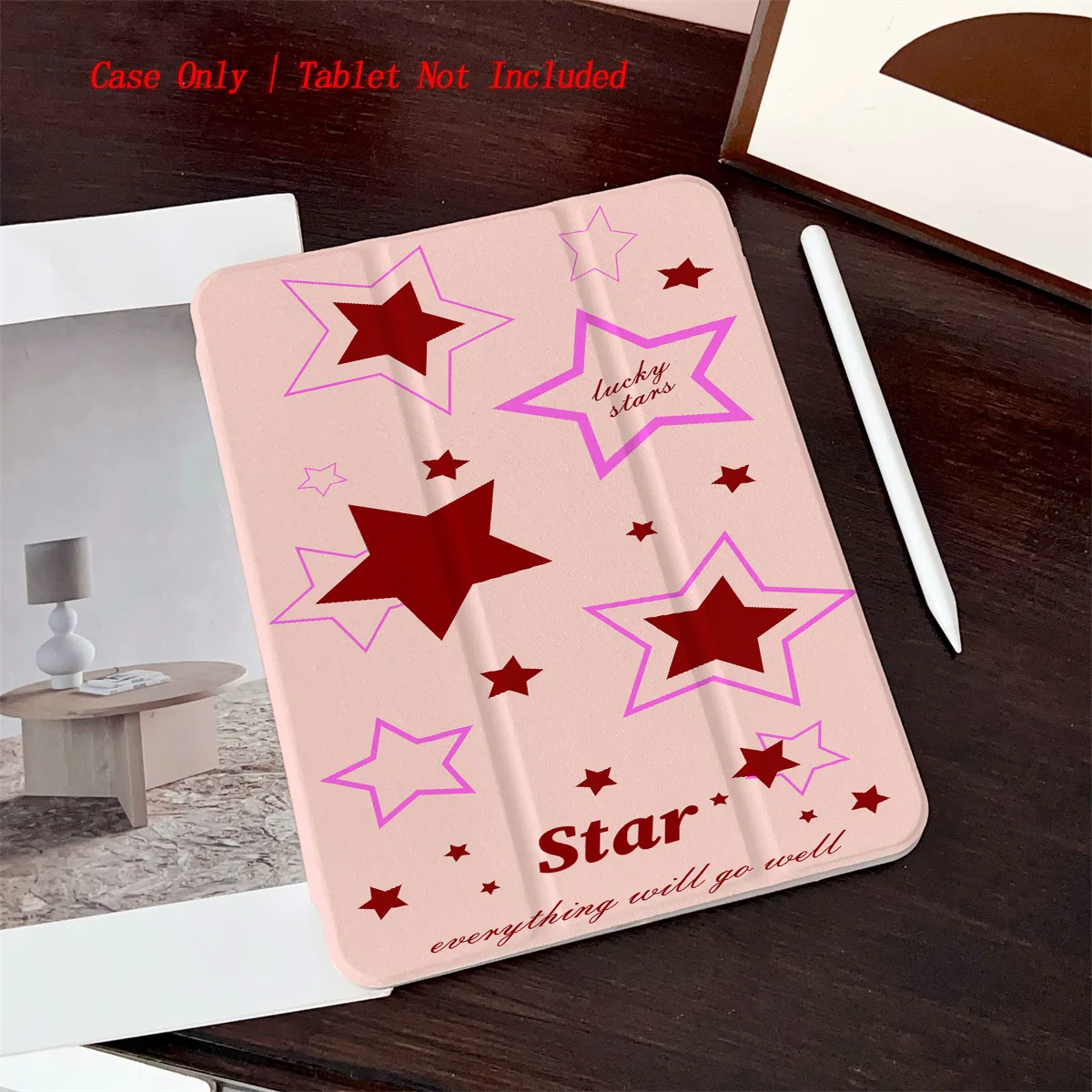 Trendy Pink Base&Abundant Colorful Five-Point Stars Pattern iPad Cover For Apple iPad 10th Gen Pro11 Air 4 Mini6 Protective Case