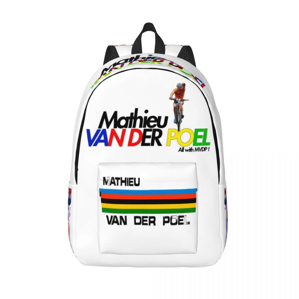 Mathieu Van der poel cyclist mvdp กระเป๋าเป้สะพายหลังสำหรับผู้ชายผู้หญิงทำงานมัธยมปลายลำลองกระเป๋าผ้าใบสำหรับนักปั่นจักรยานวิทยาลัยของชาวดัตช์ของขวัญ