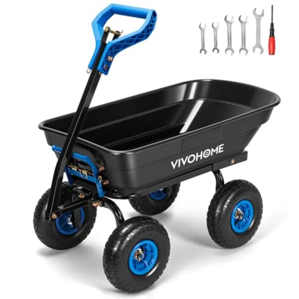 660lbs Wheelbarrow Dump Garden Cart with 2-in-1 Convertible Handle | Attach to ATV or Tractor, 10