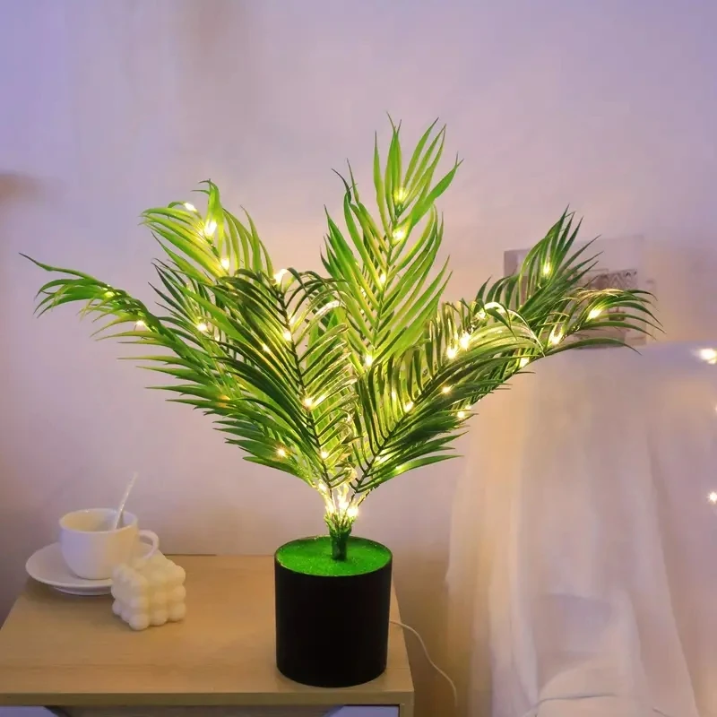 1PC Lighted Palm Leaf Bonsai Decoration USB Powered Operated For Bedroom Party Wedding Christmas All Season Decoration