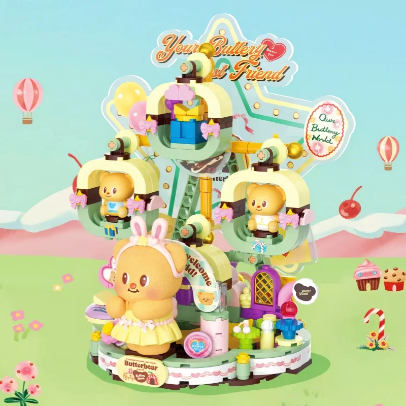 

Масляный медведь, собранные строительные блоки, микро частицы, детские игрушки, модель сцены, колесо обозрения, украшения, подарочный набор