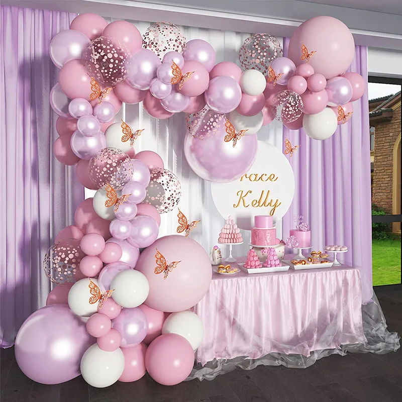 112 pçs balão branco rosa diy ballon guirlanda arco kit látex confete balões chá de bebê menina aniversário festa de casamento decoração