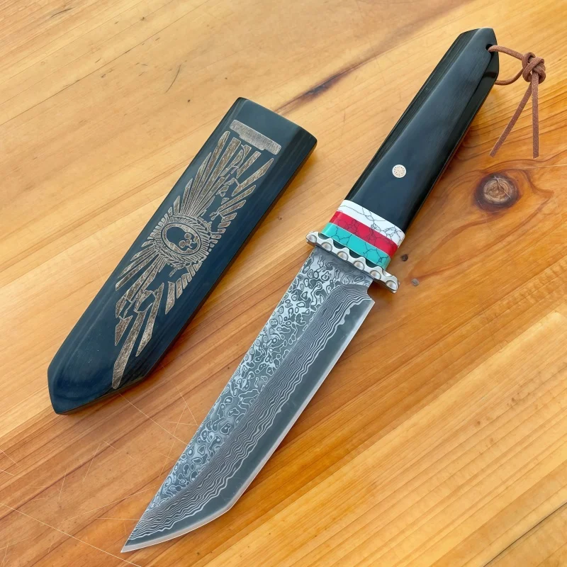 Japans handgemaakt smeden Damascus staal fruitmes, hoge hardheid, buiten kamperen, scherpe overleving, zelfverdediging,