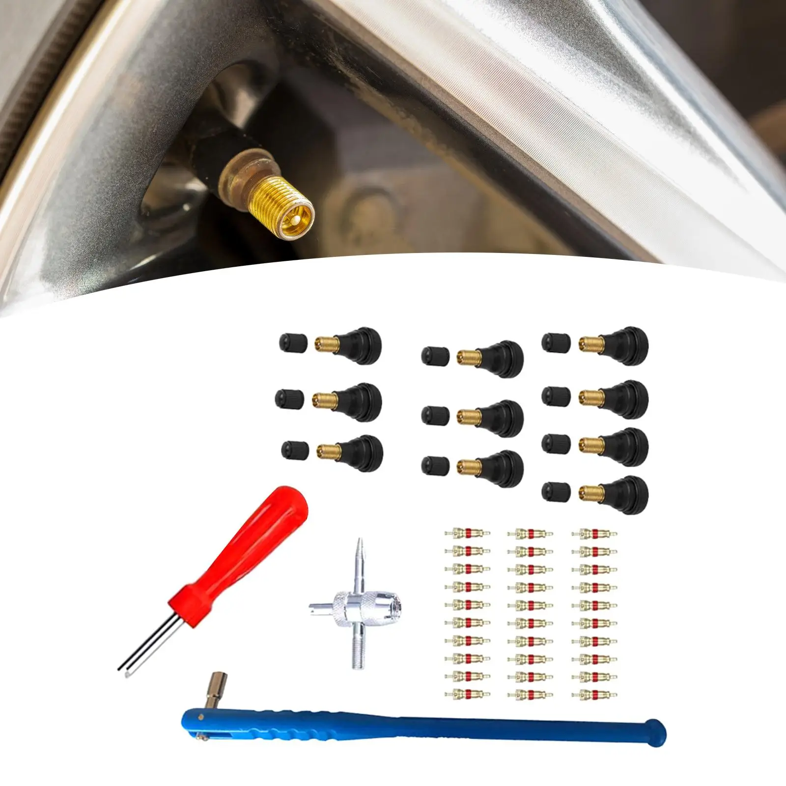 43Pcs Tyre Valve Repair Tool Kit Tyre Valve Removal Tool for