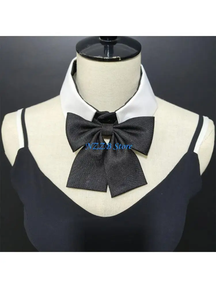 

T21F Elegant Black Bowtie Front Detachable Faux Collar Lapel Blouse Choker Collar for Women Student Uniform Fashion Accessory