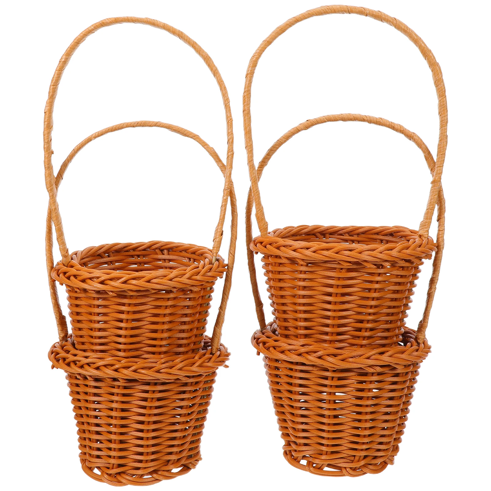 

4pcs Plastic Imitation Rattan Baskets Small Woven Storage Holders For Tabletop Pantry Organization Farmhouse Kitchen Vegetable