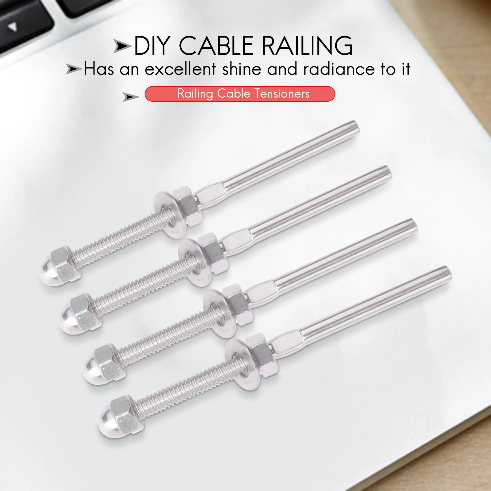 ABJS 50 قطعة من الفولاذ المقاوم للصدأ درابزين درابزين كابل الموتر الخيوط مسمار نهاية المناسب لسلك كابل 1/8 بوصة (50 حزمة)