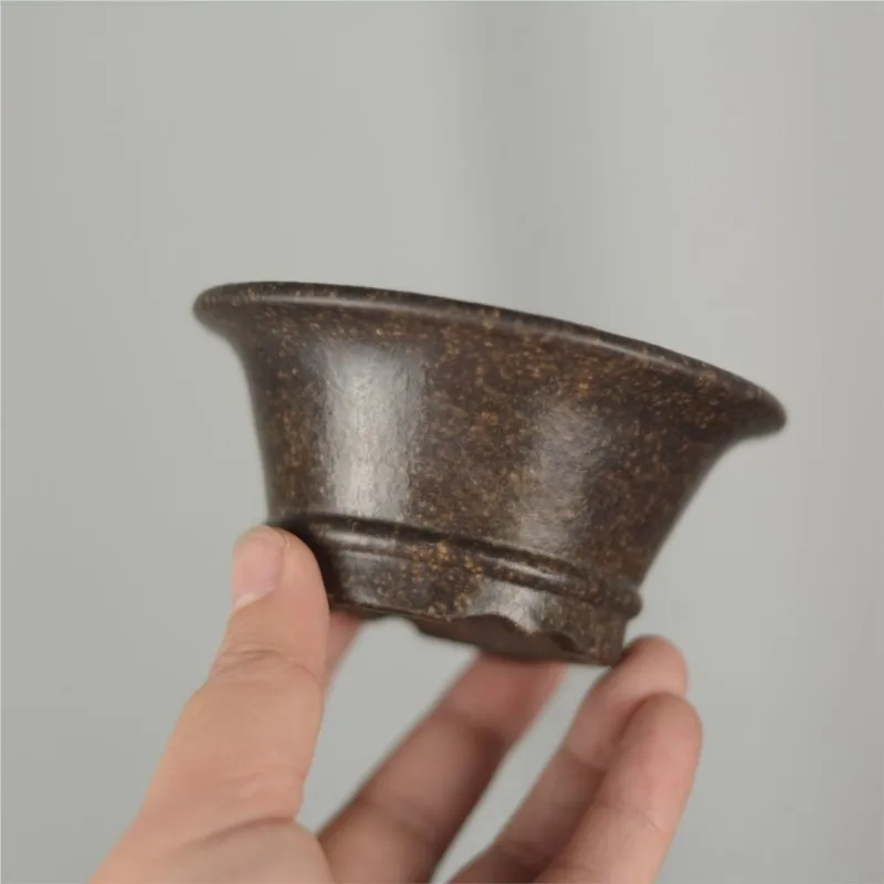 Chinese Yixing Purple Sand Small Flower Pot Handmade Pot Mini Bonsai Pot Home Desktop Decoration Retro Round Flower Pot LE800