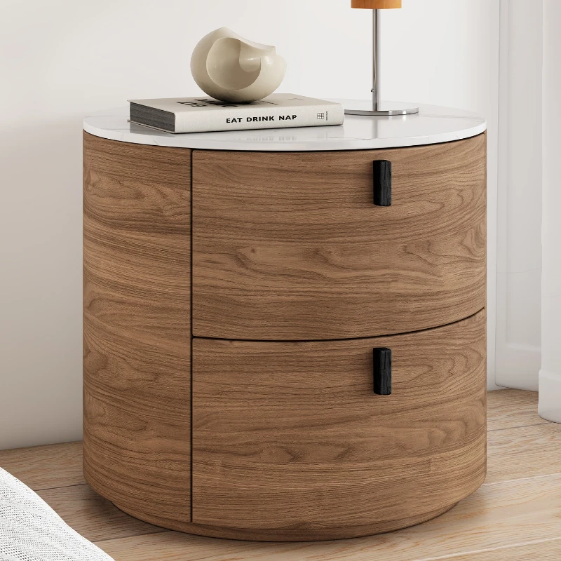 

Light luxury bedroom round bedside table, Nordic simple and modern small apartment locker with rock slab