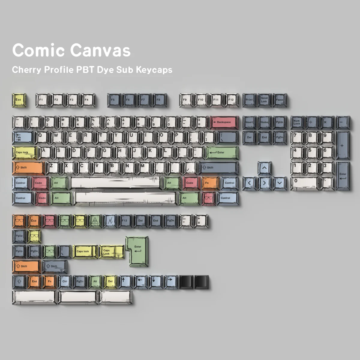 

Comic Canvas Keycaps PBT Dye Sub Keycaps Cherry Profile For Wooting 60he Magnetic Keyboard Gaming Mechanical Keyboard Gift