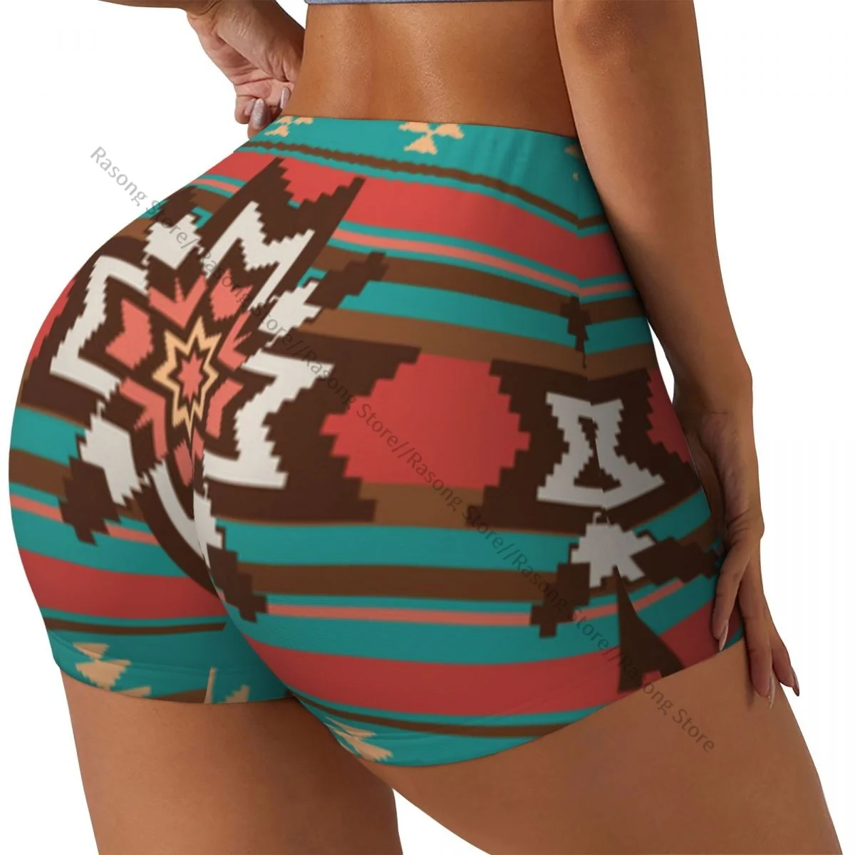 

Короткие эластичные шорты с эффектом пуш-ап, шорты для бега с этническим орнаментом, спортивные шорты, женская одежда для спортзала