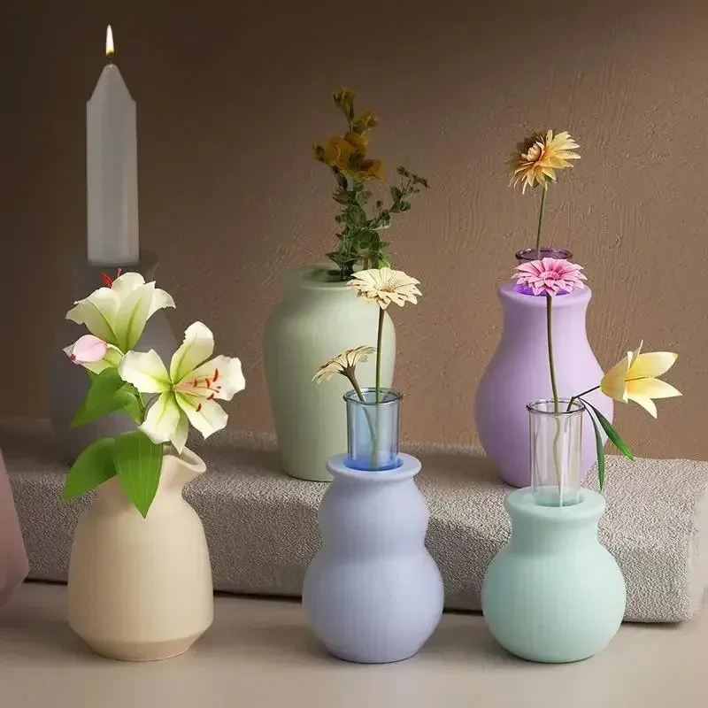 new 2pcs/set models mini cute vase silicone mold diy dry flower flowerpot concrete candlestick resin hydroponic handmade crafts