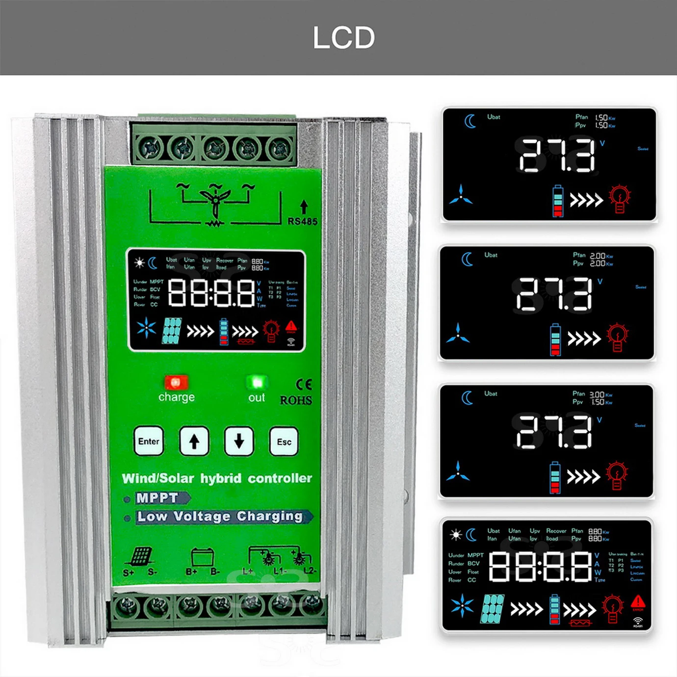3000 واط 12 فولت 24 فولت 48 فولت MPPT الهجين جهاز التحكم في الشحن مولد الرياح لوحة طاقة شمسية شاحن شاشة الكريستال السائل تفريغ تحميل للأنظمة المنزلية