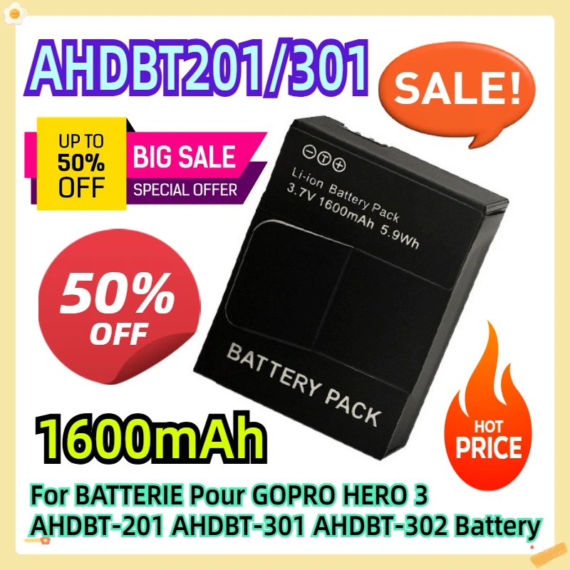 

1600mAh For BATTERIE Pour GOPRO HERO 3 AHDBT-201 AHDBT-301 AHDBT-302 Battery