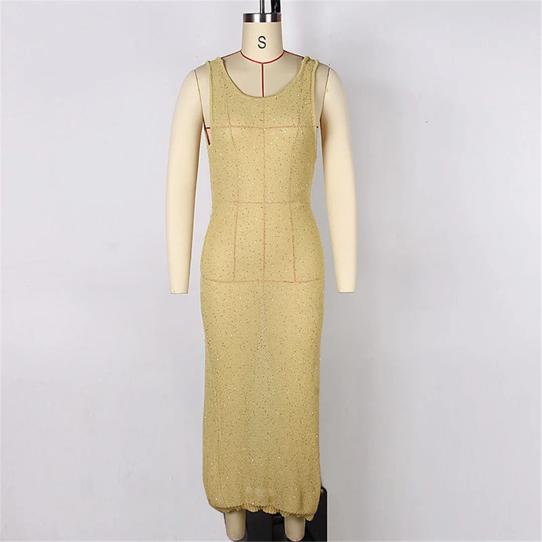 Glitzerndes, funkelndes, rückenfreies, gehäkeltes, gestricktes Tunika-Strandkleid, Strandüberwurf, Strandkleid, Strandmode, Damenmode V6795 – Detail 8