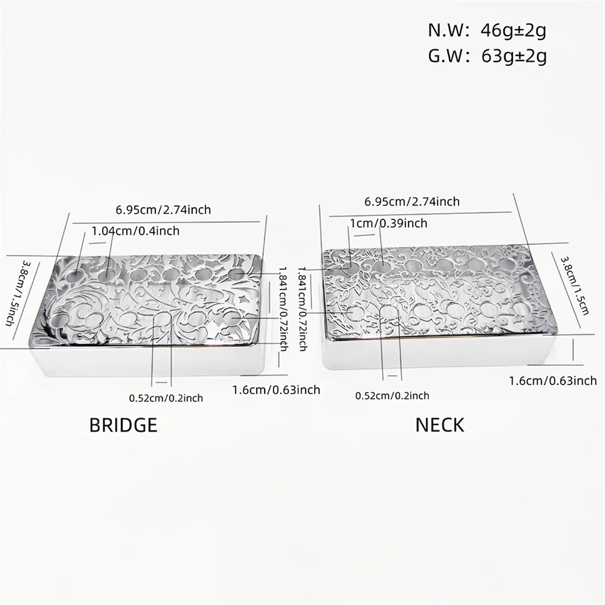 

ABJQ 2-х шт. латунные чехлы для звукоснимателей для гитары с элегантным цветочным узором, металлические чехлы для хамбакеров для электрогитары