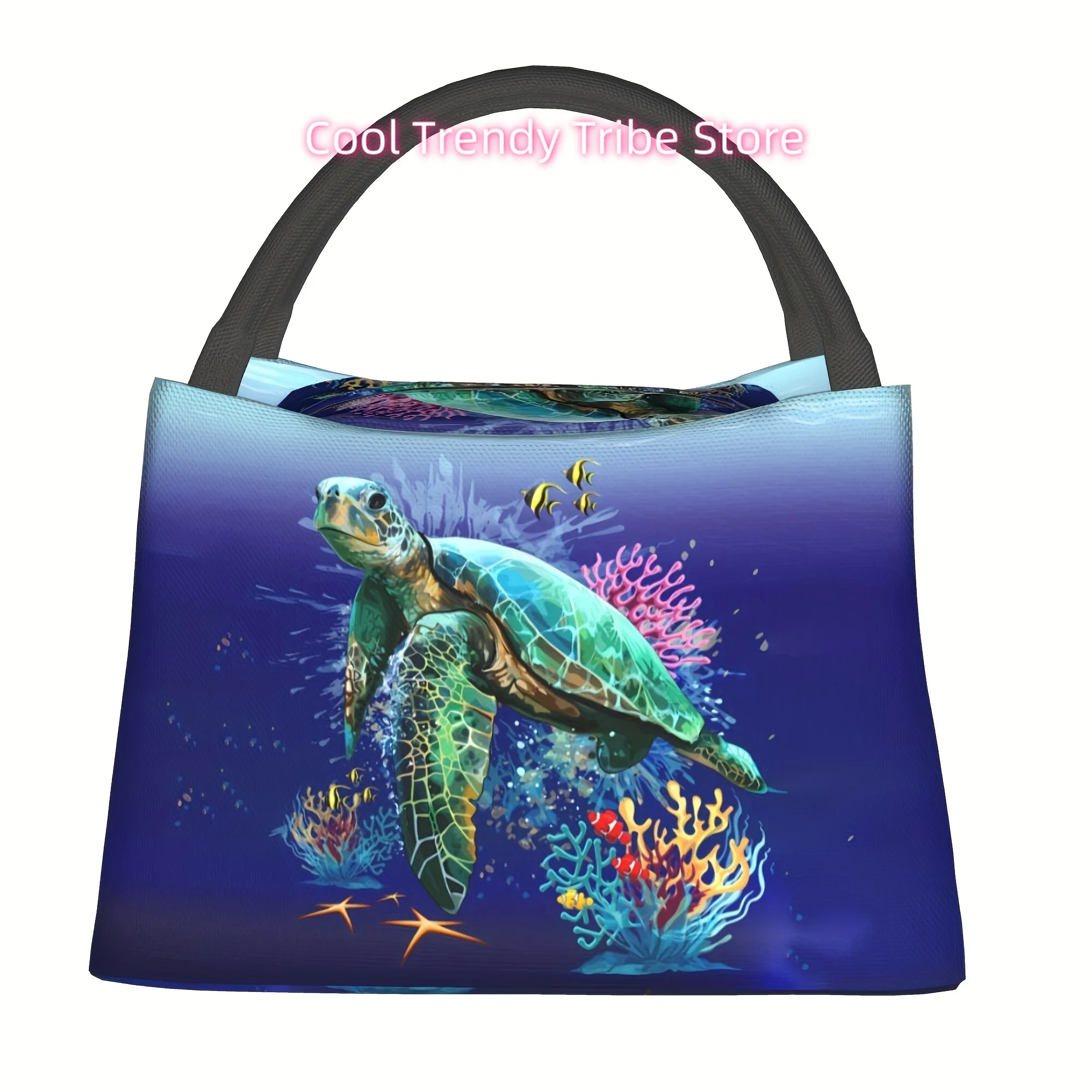 1pc Sea Turtle Pattern, Portable And Reusable Refrigerated Bag, Insulated Lunch Bag, Used For Camping, Picnicking, Beach, Home,