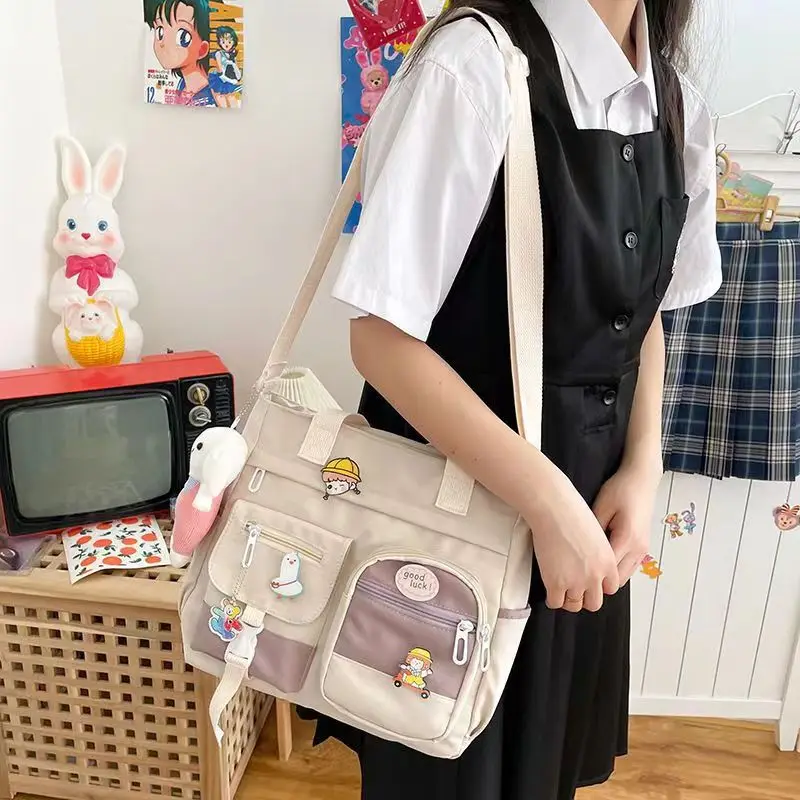 Fashion Women Canvas Handbags Shoulder Bag Japanese Students Nylon Crossbody School Bags for Girls Solid Oxford Messenger Bag