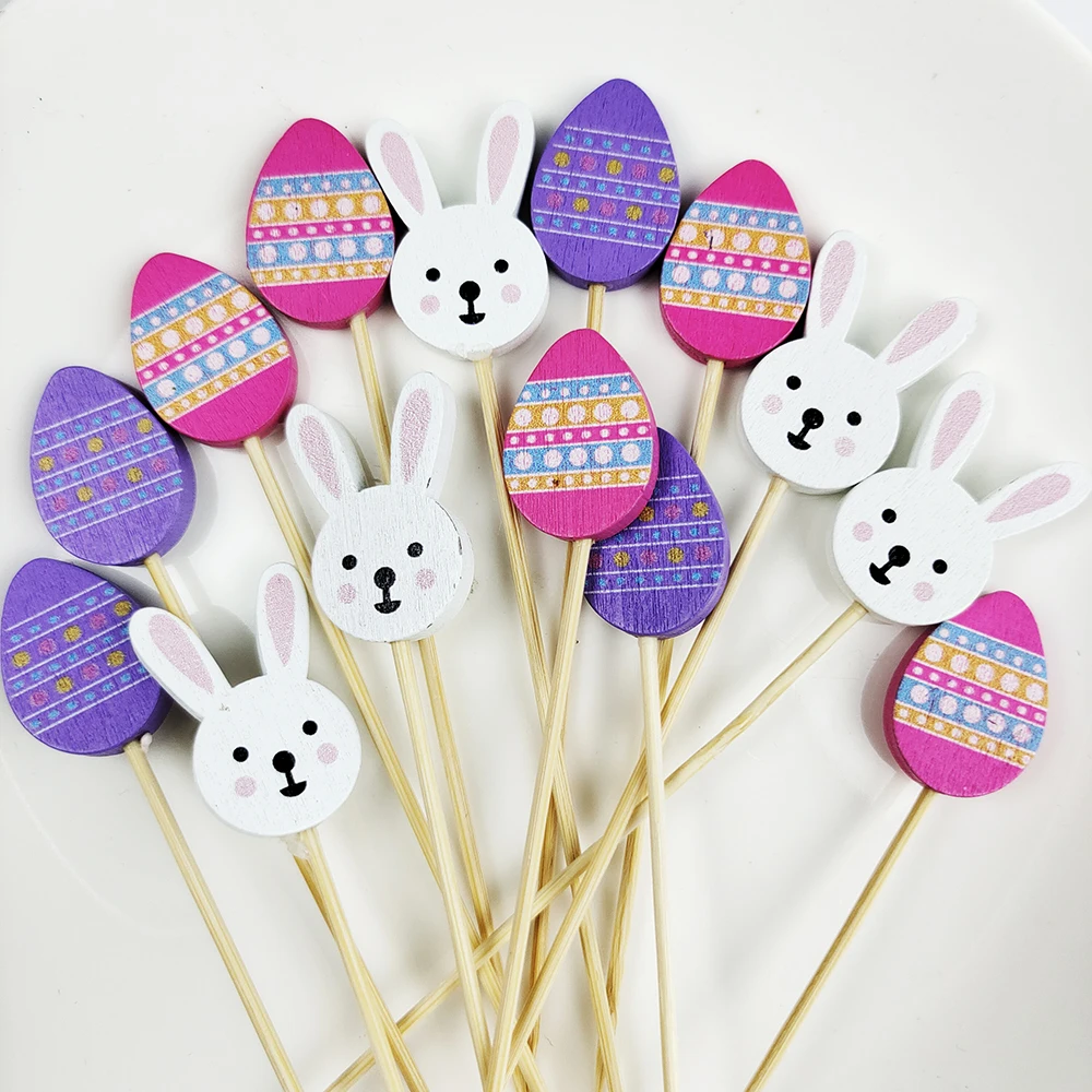 50/100 stücke Ostern Einweg Obst Gabeln Bambus Essen Picks Buffet Zahnstocher Cocktail Spieße Cupcake Dessert Salat Stick Party