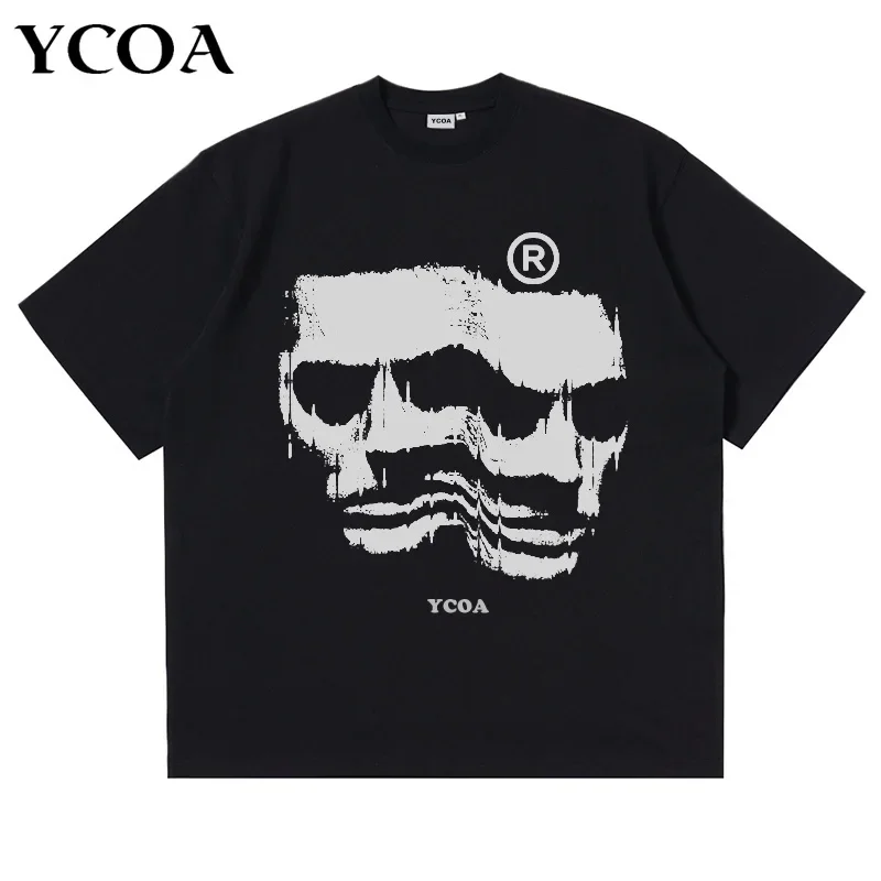 Men's Tshirt 100% Cotton Gothic Oversized Korean Summer Y2k Tops Hip Hop Vintage Streetwear Short Sleeve Tees Graphic Clothing