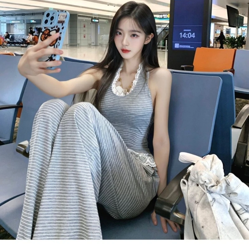 와이드 레그 여성 바지 저렴한 풀 의류 세일 캐주얼 엘레강스 한국 스타일리쉬 맞춤 그룹 시크 여성 바지 투피스 세트