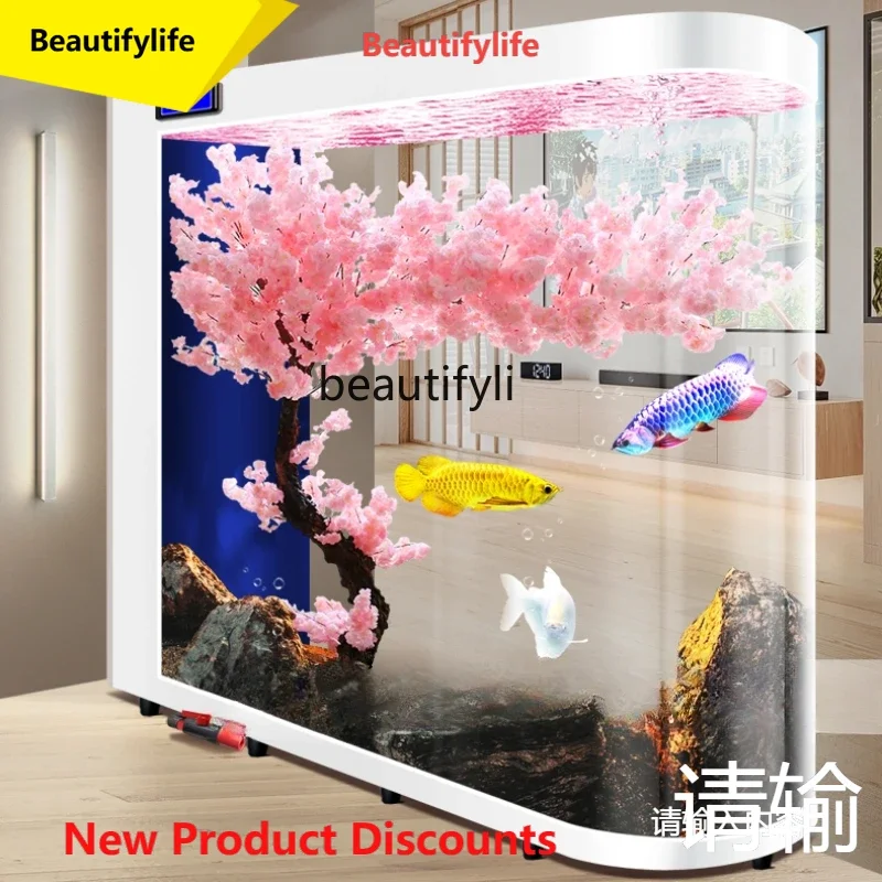 

Q181 Fish Tank Living Room Floor Bullet Subareas Screens Aquarium Household Ecological Glass Fish Globe