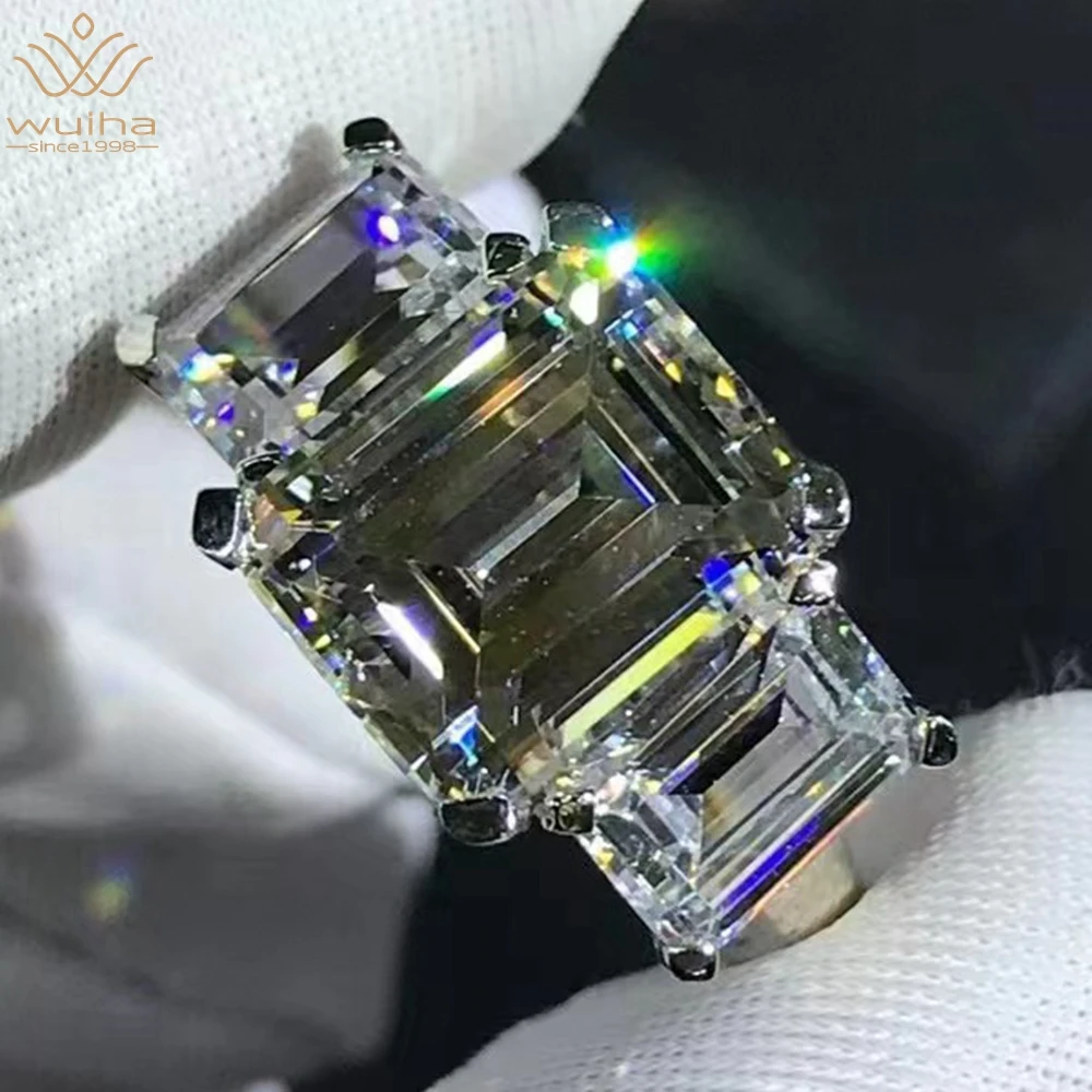 WUIHA Real 925 Sterling Silver 3EX 5CT Fancy Vivid Yellow Sapphire Synthetic Diamond Wedding Ring for Women Gift Drop Shipping