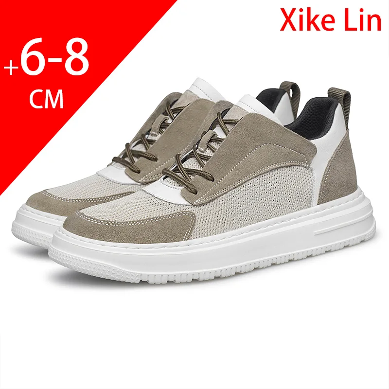 Mens height increasing shoes Comfortable leather sports casual shoes Optional mesh fabric Increase height by 6/8 centimeters