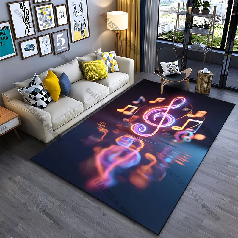 Vibrant glowing musical notes carpet Yoga living room room decor children's crawling mat doormat area rug games mat