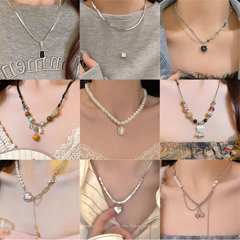 

Women Pearl Necklace High-end Titanium Steel Sweater Chain Hiphop/Rock Fashion Jewelry Accessories