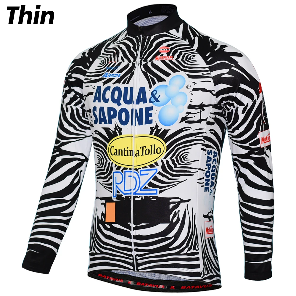 Retro Winter Fleece Long Sleeve Cycling Jersey Zebra Pattern Bike Clothing Road Bicycle Wear Shirts Thin