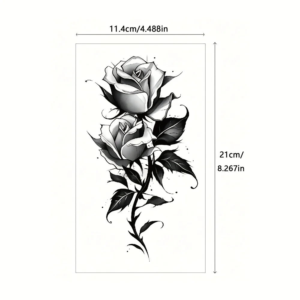 2pcs Colorful Rose Floral Temporary Tattoo Stickers, Large Flower Body Art Waterproof Tattoos For Shoulder, Arm, Chest, Leg