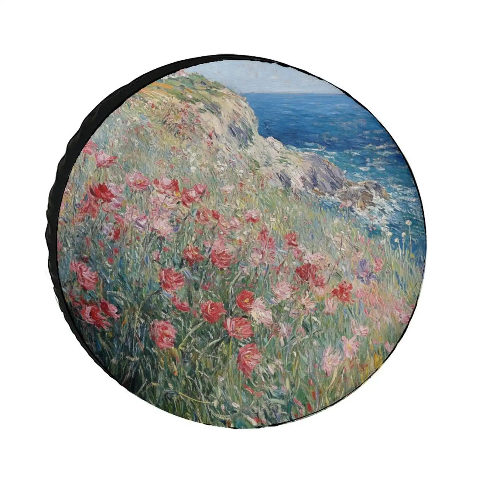 A Field of Red And Pink Flowers Heavy Duty Spare Tire Cover Wild Flower Waterproof Sun Protection Universal Fit for Trailers SUV