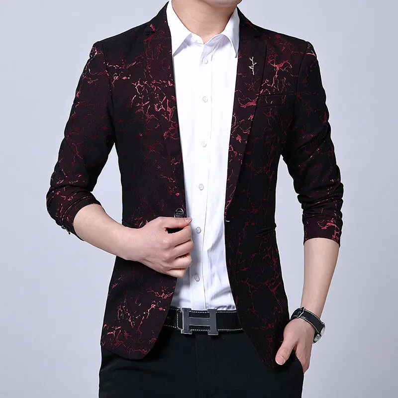 Men's Korean-style fitted dark pattern suit jacket, trendy printed suit jacket, casual and cool jacket, large size single piece