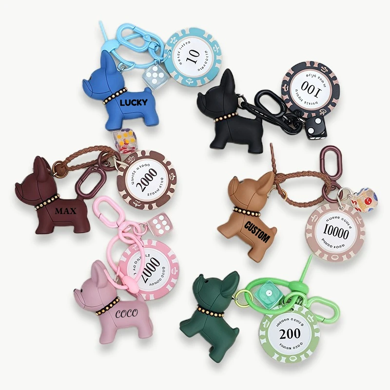 

Adorable French Bulldog Keychain Cute Durable Leather Ornament for Purse Handbag Backpack Custom TEXT Handmade Key Holder Gift