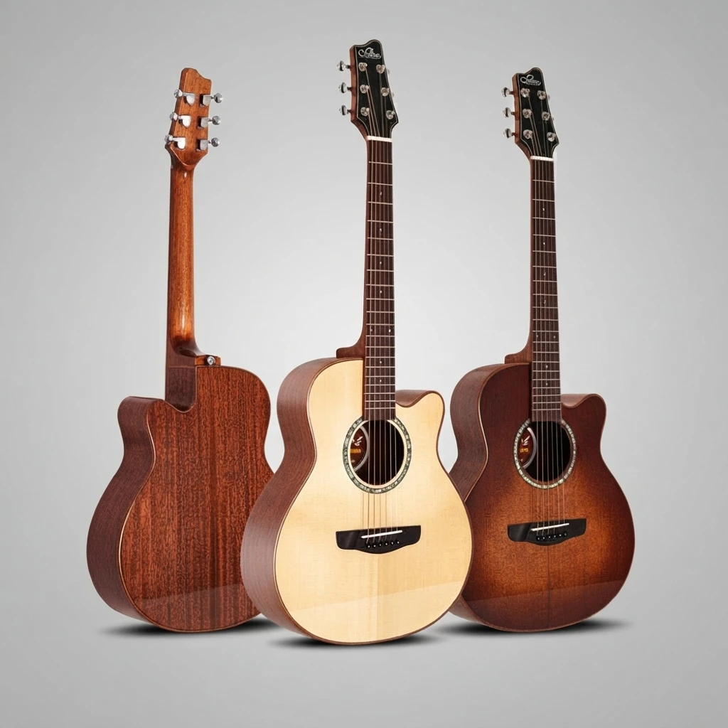Acoustic Cutaway Folk Guitar,Solid Spruce Top Mahogany Back,Rosewood Fretboard Gloss Multi‑Shades For New Music Learners