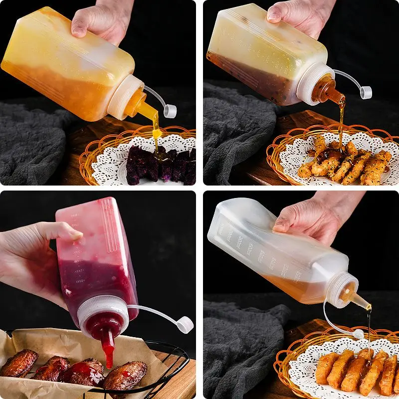 Squeezing Bottle Commercial Plastic Household Fructose Large Bore Squeezing Milk Tea Shop Special Sesame Sauce Salad Jam Bottle
