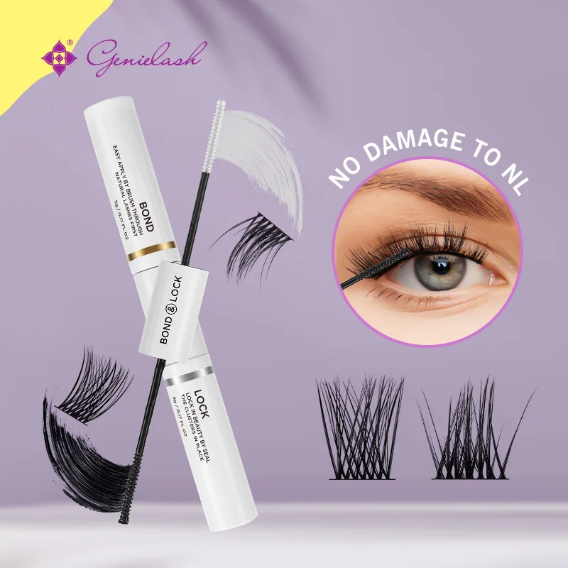 Genielash 2 in 1 Bond and Seal/Lock Dual-Ended Eyelash Glue for DIY Eyelash Extensions 3 days Long Lasting Time Waterproof