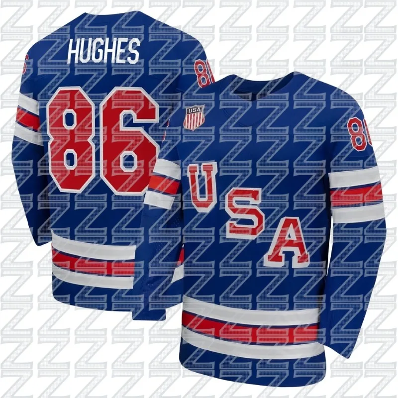 Veste d'entraînement de l'équipe nationale de hockey sur glace des États-Unis, modèle Black Ice Hockey, Jack Hughes. #   86, T-shirt de sport de fitness à manches longues pour le hockey sur glace, style tendance