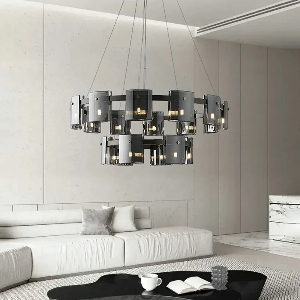 Postmodern LED Amber Smoked Glass Luxury Pendant for Dining Room and Living Room Lighting YX546TB