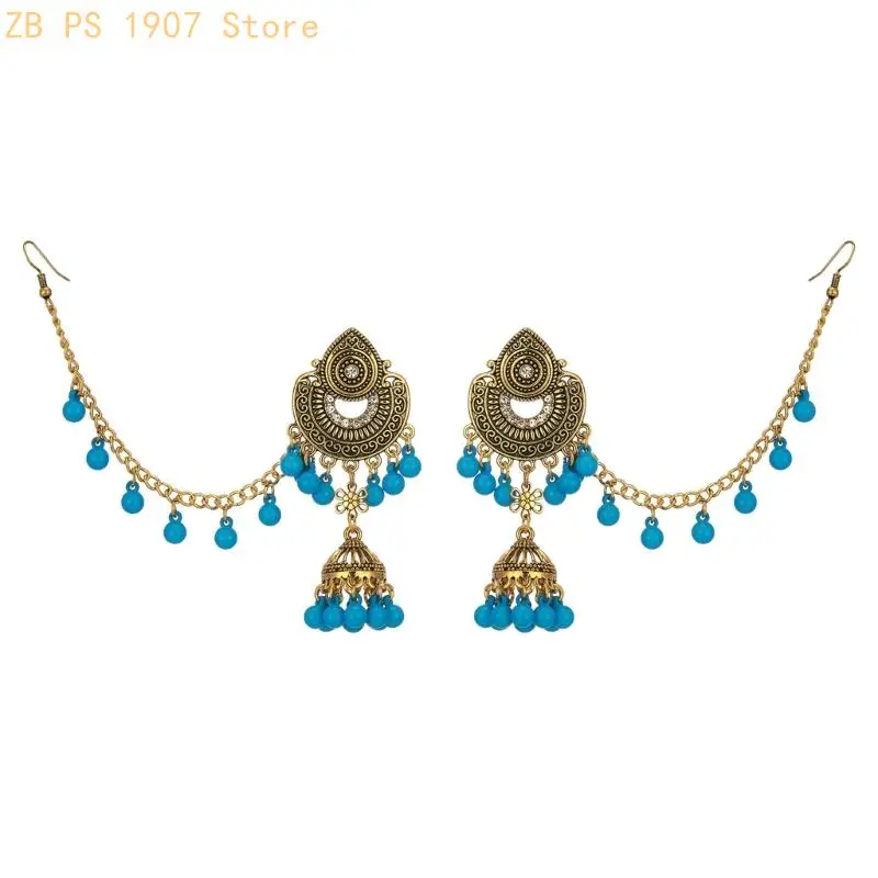 Two-Way Bohemian Drop Earrings with Ornate Openwork, Suspended Beads, and Bell-Shaped Dangles for Changing Looks 55KA