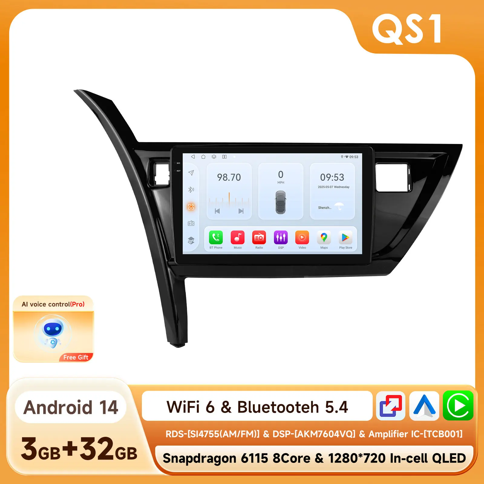 Hizpo 10.1 inch 6115 Intelligente Scherm Carplay 4G 2Din Android 14 Autoradio voor Toyota Corolla Auris 2013-2016 Linkerhand Rijden