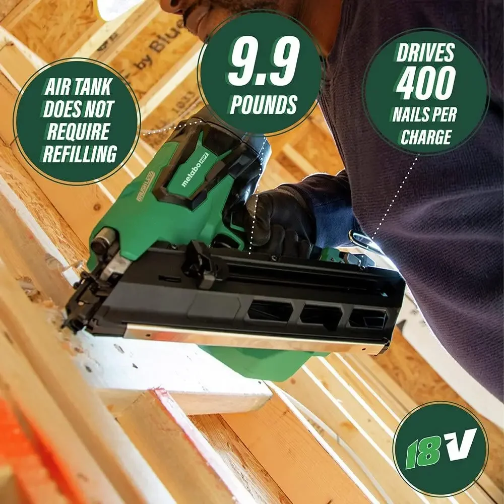 Metabo HPT Cordless 18V MultiVolt™ Framing Nailer Kit | Accepts 2-Inch to 3-1/2-Inch Clipped & Offset Round Paper Nails