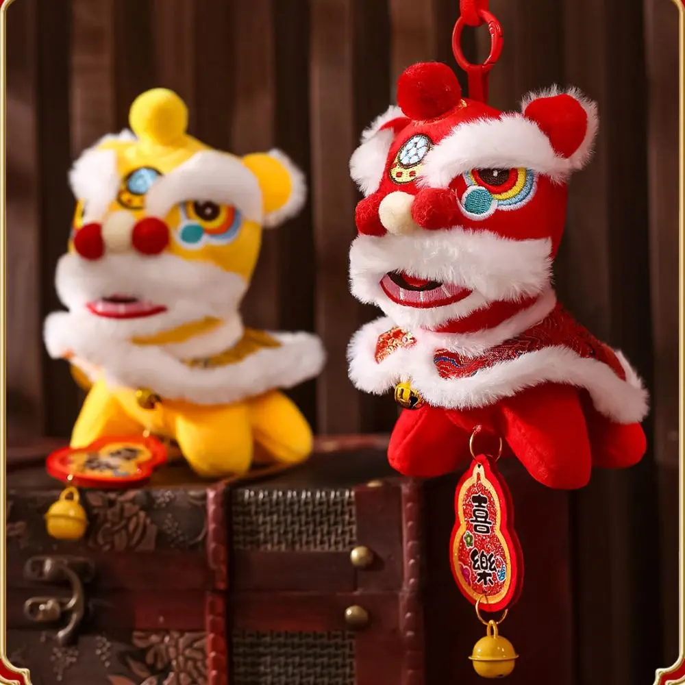 Cartoon Lion Dance Keychain Fortune Character Bell Lion Dance Pendant Chinese Style Plush Toy Doll Chinese New Year Gift