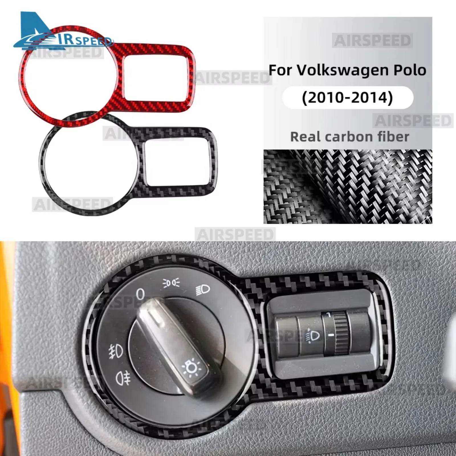 For Volkswagen VW Polo MK5 6R 2010 2011 2012 2013 2014 Real Soft Carbon Fiber Sticker LHD RHD Car Headlight Switch Interior Trim