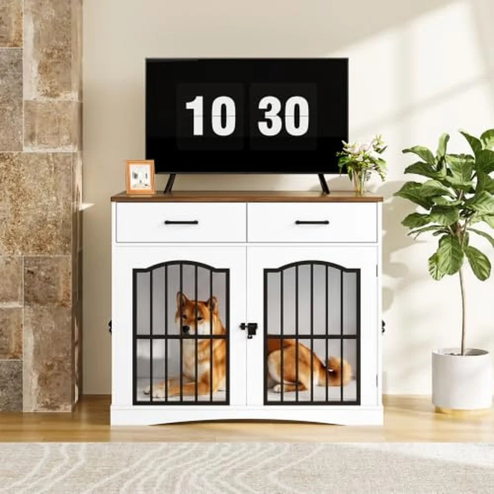 Dog Crate Furniture 39.4'' Wooden Dog Kennel Indoor with Storage