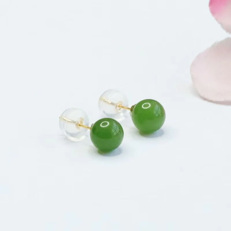 

Серьги LABB из настоящего золота 18 карат с яшмой, серьги Au750, круглые серьги с бусинами из яшмы Хотан, женские бутик-украшения, подарки E0137